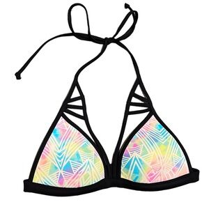 PINK Victoria’s Secret neon multicolor strappy triangle halter bikini top swim